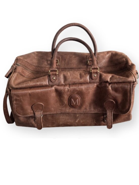 Handbags - Leather Duffle Bag - Leather Travel Bag w/ Patina, Spacious Weekender